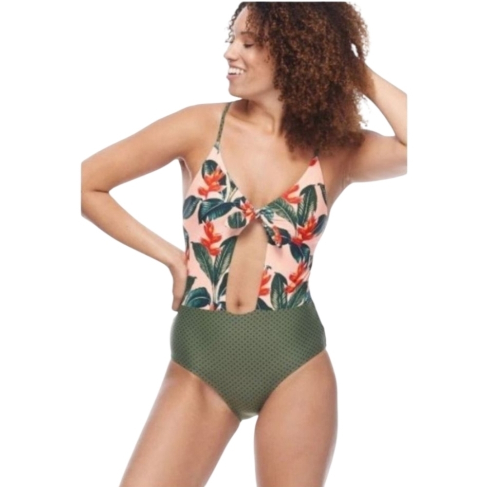 Bodyglove Cactus Sweet Escape One Piece Swimsuit Green Red Floral Print Beach